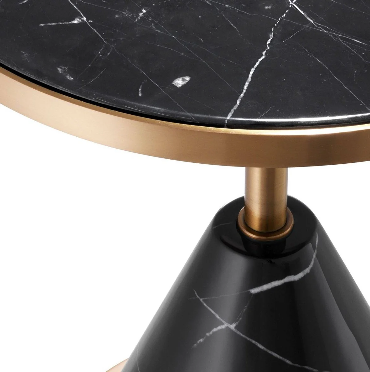 Luxury stainless steel side table with artificial marble black / copper color Ø 49.5 x H. 60.5 cm - living room furniture