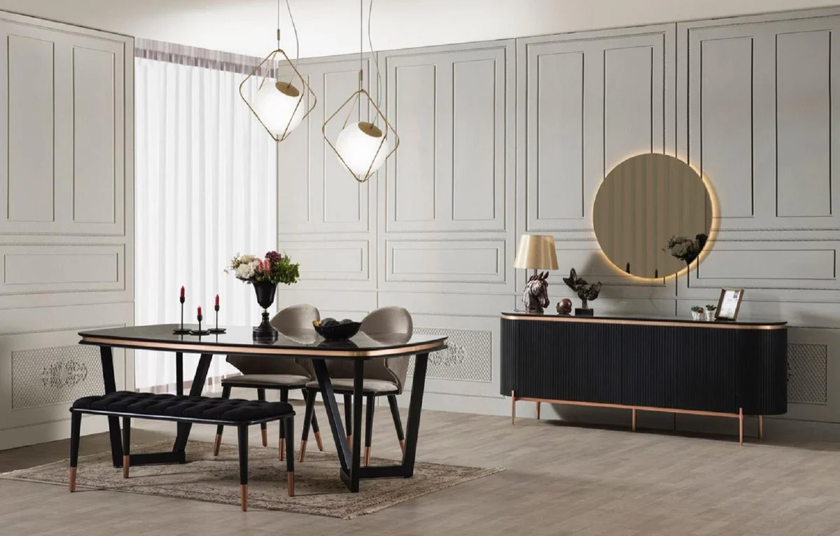 Luxury dining table black / copper 207 x 104 x H. 78 cm - Rectangular kitchen table - Dining room furniture - Dining room furnishings - Luxury furniture - Luxury furnishings