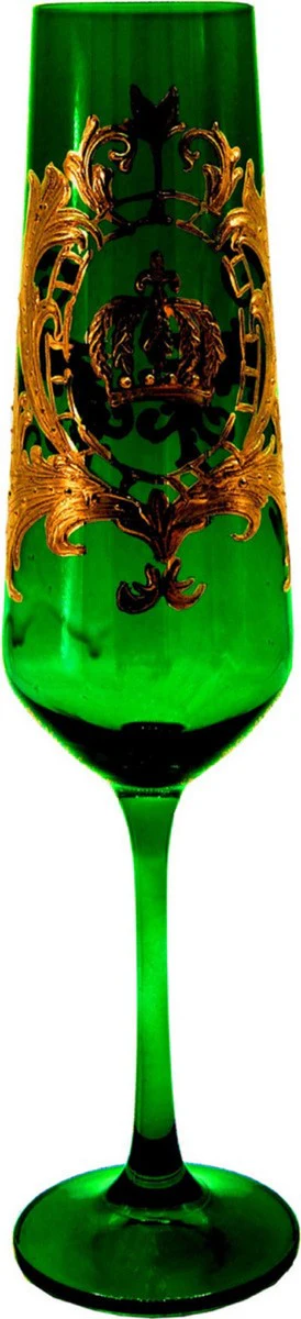 Pompöös by Luxus champagne glass with 24 carat gold plating dark green / gold Ø 6 x H. 25 cm - Pompöös champagne glass designed by Harald Glööckler