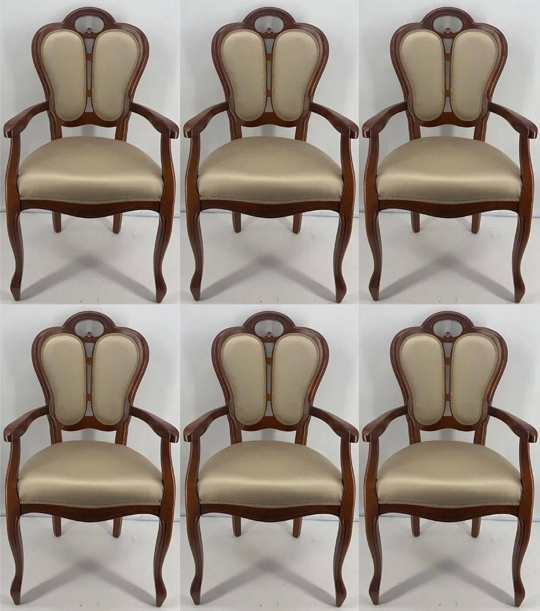 Luxury Art Nouveau dining chair set of 6 gold / brown 57 x 43 x H. 105 cm - Padded solid wood chairs with armrests - Art Nouveau dining room furniture