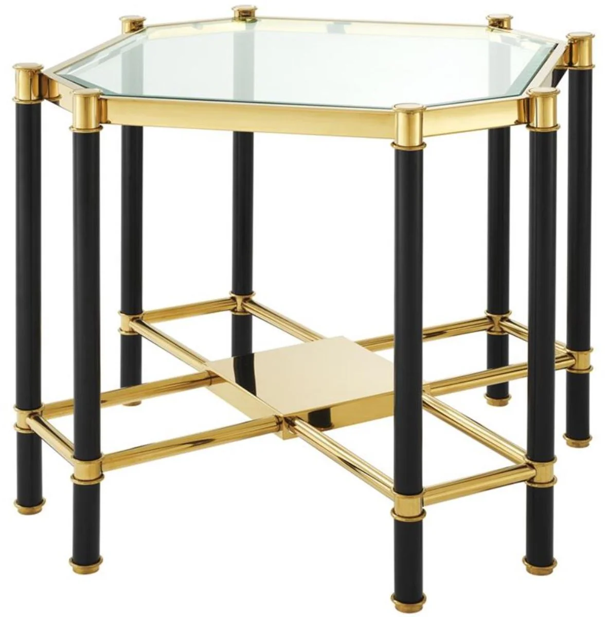 Luxury side table with glass top gold / black 72.5 x 72.5 x H. 55.5 cm - living room furniture