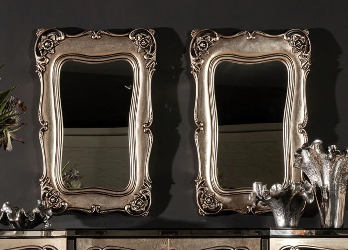 Luxury Baroque Mirror Set Silver - 2 Handmade Wall Mirrors in Baroque Style - Baroque Furniture