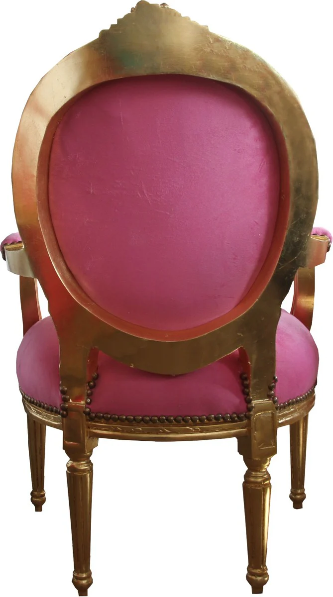 Barock Medaillon Salon Stuhl Rosa / Gold - Möbel Antik Stil
