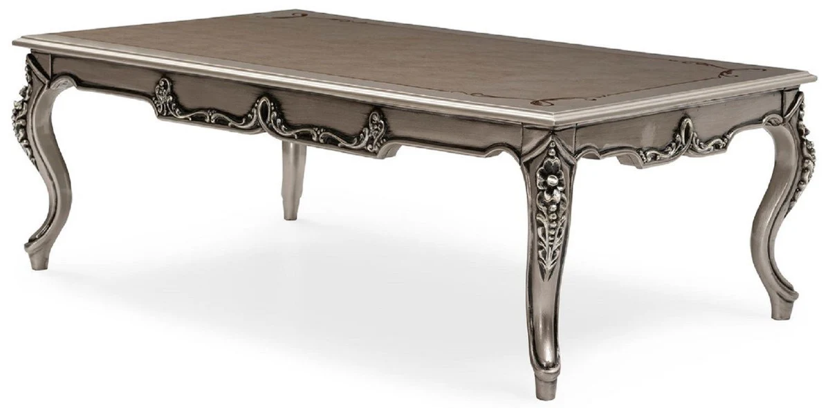 Luxury Baroque Living Room Set Gray / Silver - 2 Baroque Sofas & 2 Baroque Armchairs & 1 Baroque Coffee Table - Handcrafted Living Room Furniture in Baroque Style - Noble & Magnificent