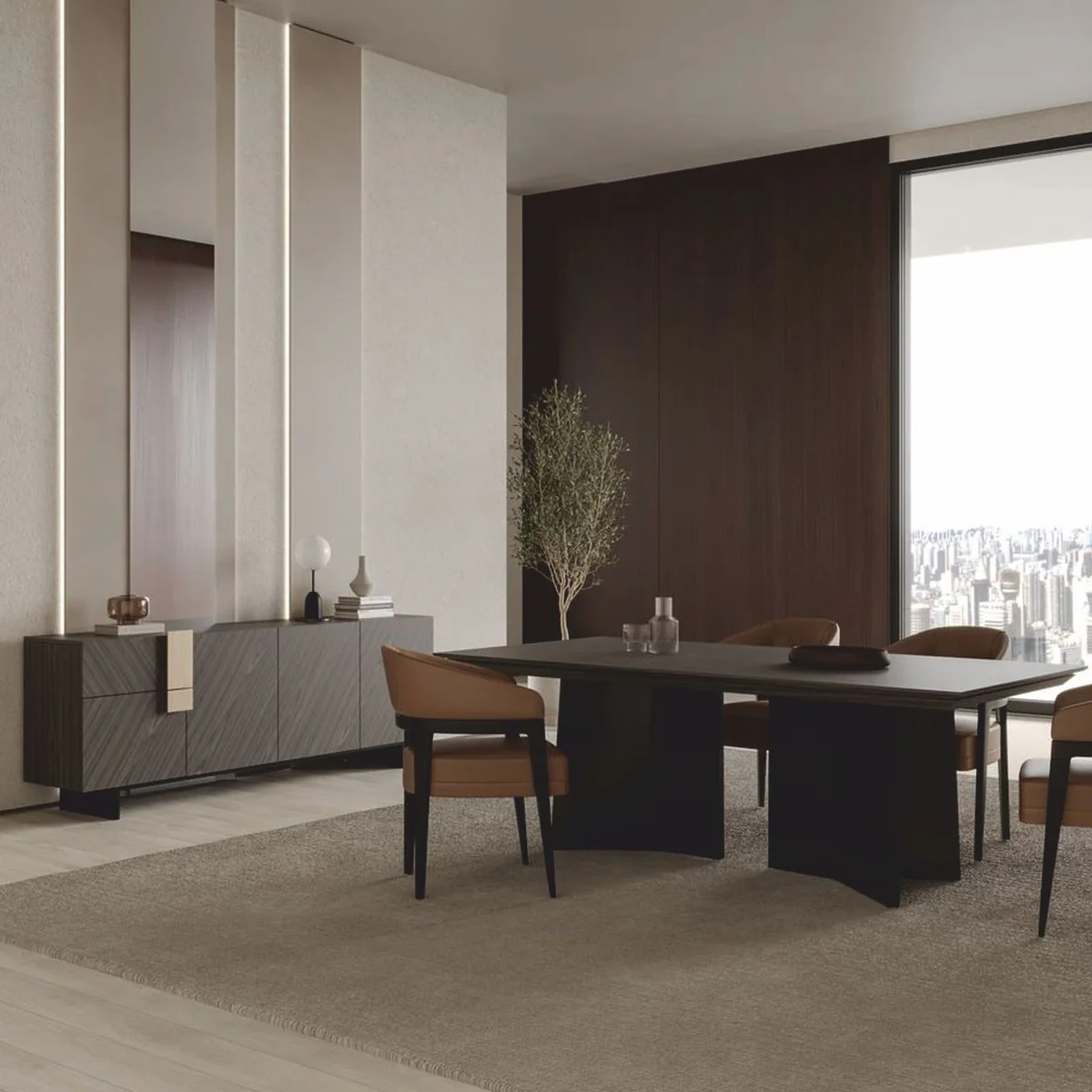 Luxury Dining Room Chair Set of 6 with Armrests Brown / Black - Hotel & Dining Room Furniture