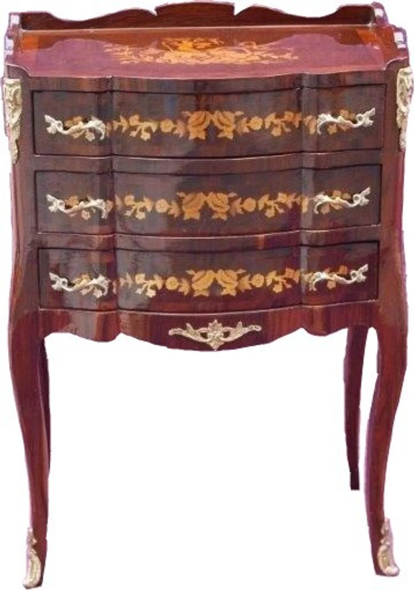 Baroque chest of drawers with 3 drawers brown inlay H 82 cm, W 45 cm - Mahogany model - bedside table console