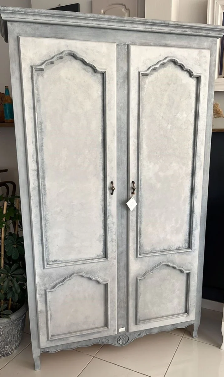 Landhausstil Schrank Grau 111 x 40 x H. 194 cm - Landhausstil Massivholz Schrank mit 2 Türen - Landhausstil Massivholz Möbel