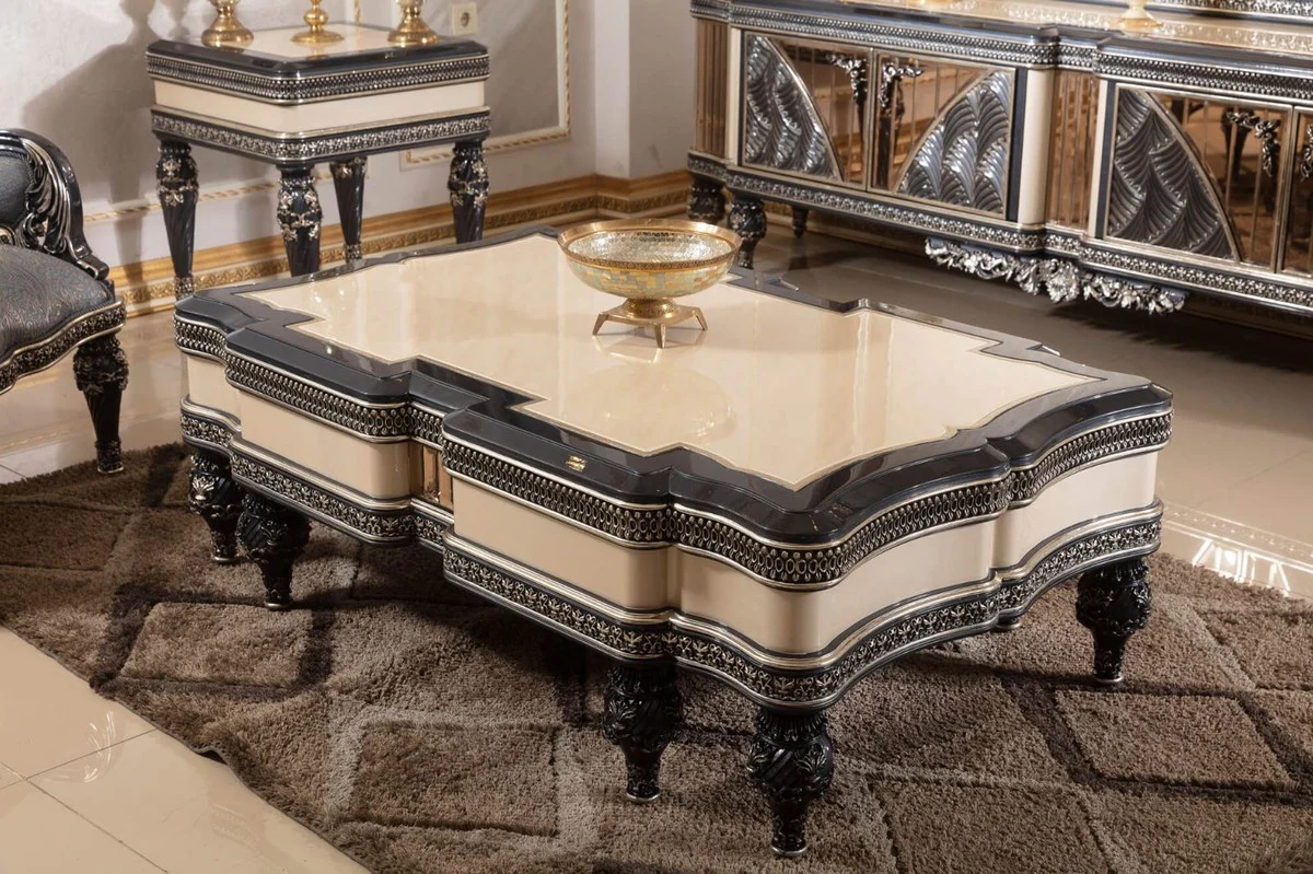 Luxury baroque coffee table beige / black / gold - magnificent solid wood living room table in baroque style - baroque living room furniture - noble & magnificent