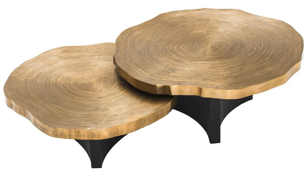 Luxury coffee table set brass / black - luxurious living room tables with table tops in tree slice design