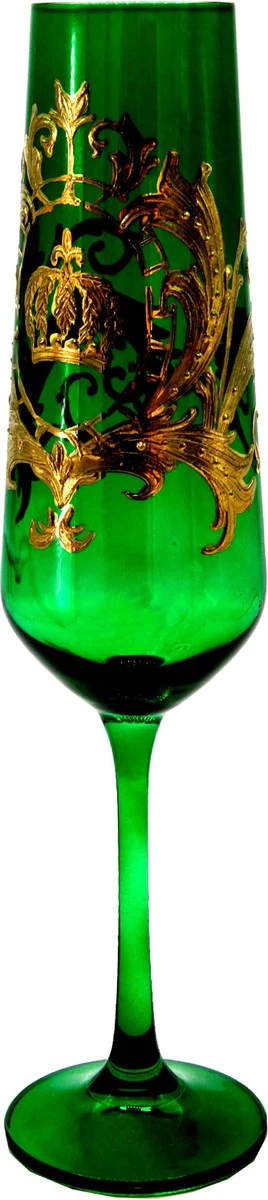 Pompöös by Luxus Champagne glass set dark green / gold Ø 6 x H. 25 cm - Champagne glasses with 24 carat gold plating - Pompöös glasses designed by Harald Glööckler