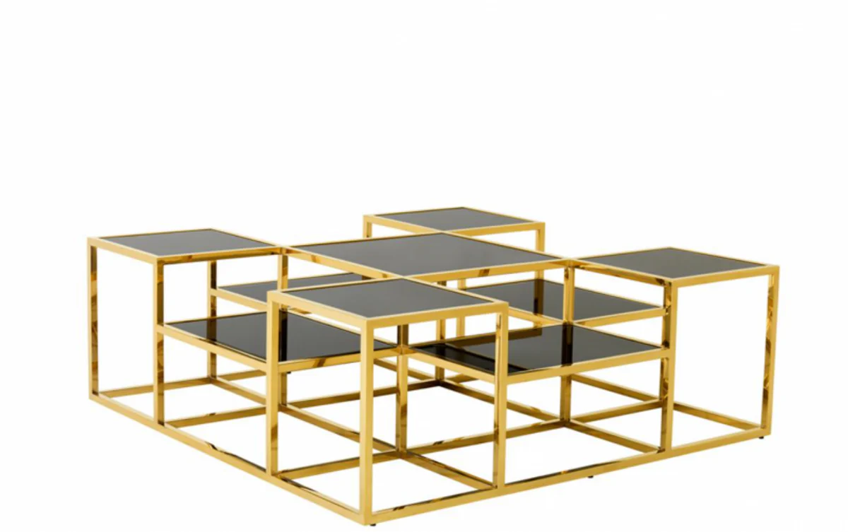 Luxury Art Deco Designer Coffee Table Gold with Black Glass - Living Room Salon Table - Luxury Collection