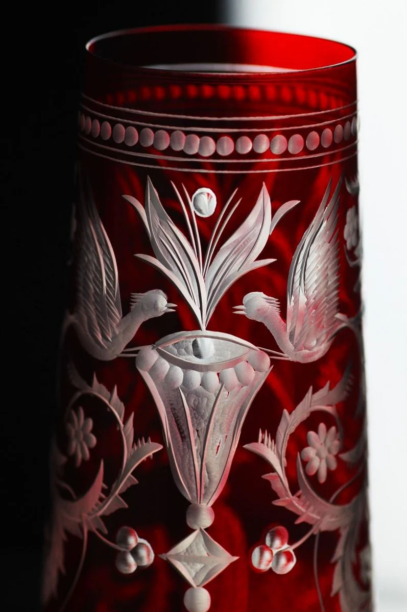 Luxury champagne glasses set of 6 red / silver Ø 6.5 x H. 26.5 cm - handmade and hand-engraved champagne glasses - hotel & restaurant accessories - luxury quality