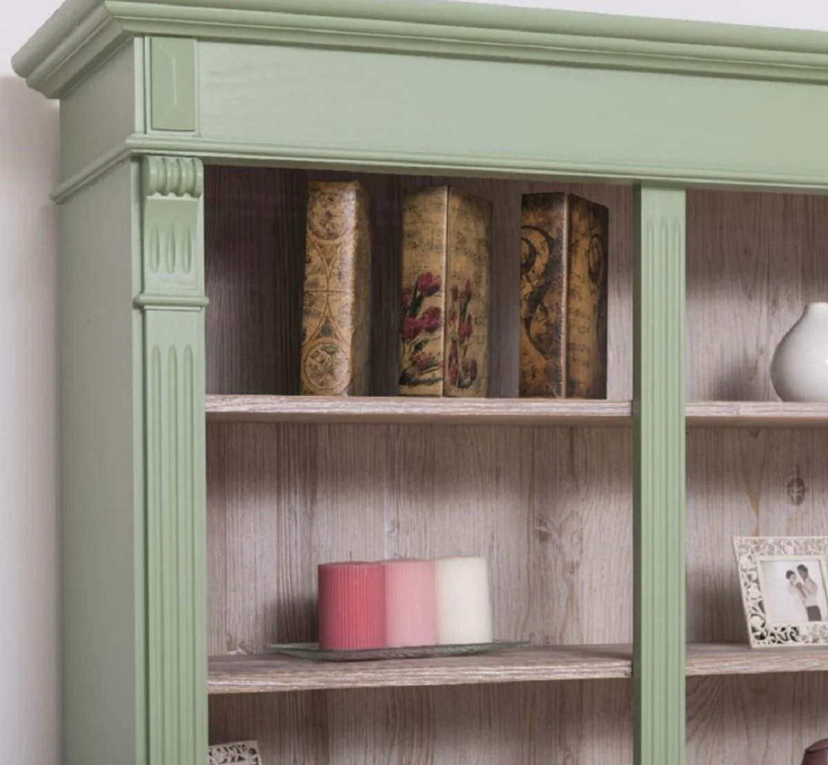 Country house style bookcase green / natural colors 120 x 37 x H. 197 cm - solid wood cabinet - shelf cabinet - living room cabinet - country house style furniture