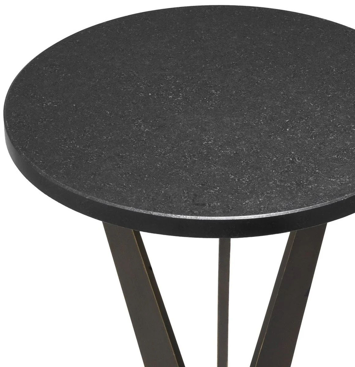 Luxury side table black / bronze Ø 30.5 x H. 52 cm - Round table with granite top and metal legs - Living room furniture - Luxury furniture