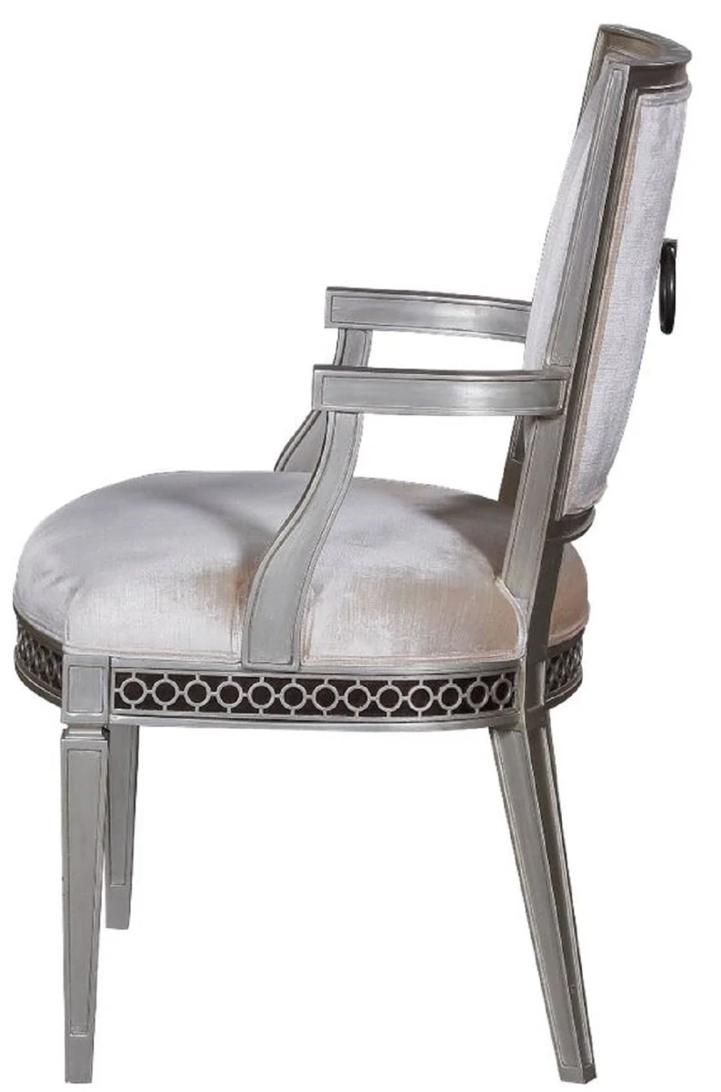 Luxury Art Deco dining chair with armrests pink / silver 60 x 66 x H. 102 cm - Luxury Hotel & Restaurant Furniture