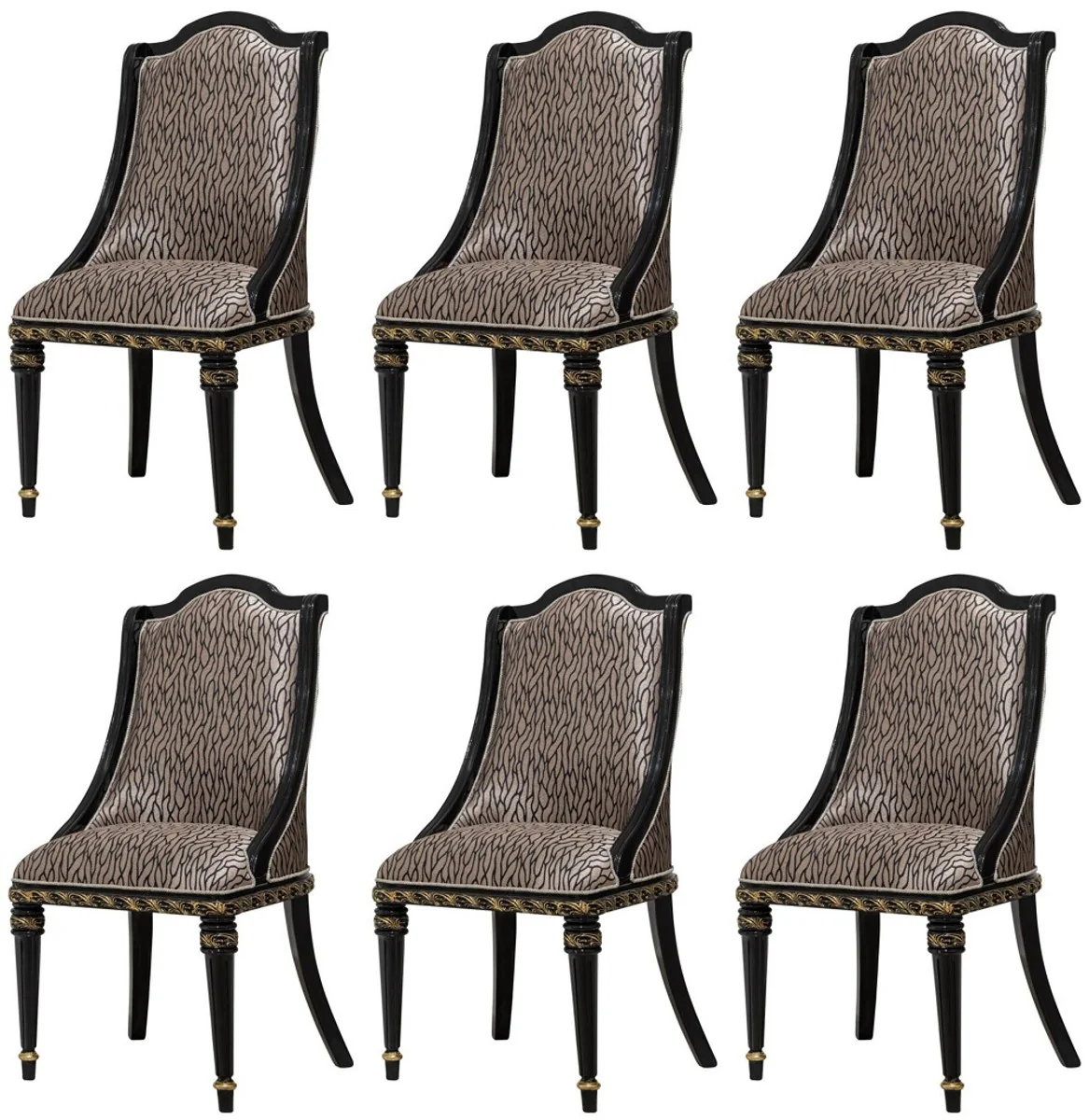 Luxury Baroque Dining Room Chair Set of 6 Silver Pattern / Black / Gold - Magnificent Baroque Style Kitchen Chairs - Luxury Baroque Style Dining Room Furniture - Baroque Dining Room Furniture - Baroque Style Furniture