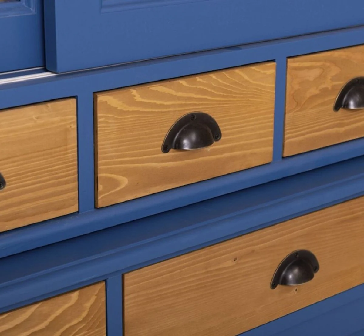 Country house style dining room cabinet blue / natural colors 142 x 48 x H. 225 cm - solid wood kitchen cabinet - country house style dining room furniture