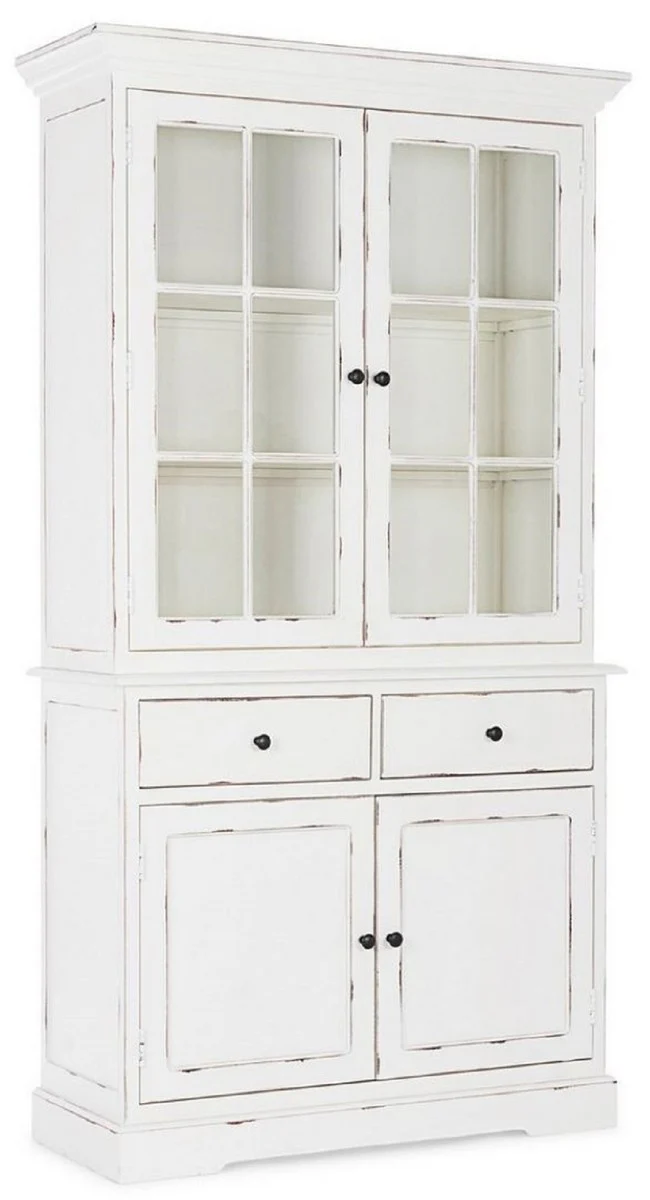 Country house style cabinet antique white 111.4 x 42.5 x H. 203 cm - country house style dining room cabinet with 4 doors and 2 drawers - country house style display cabinet - country house style dining room furniture