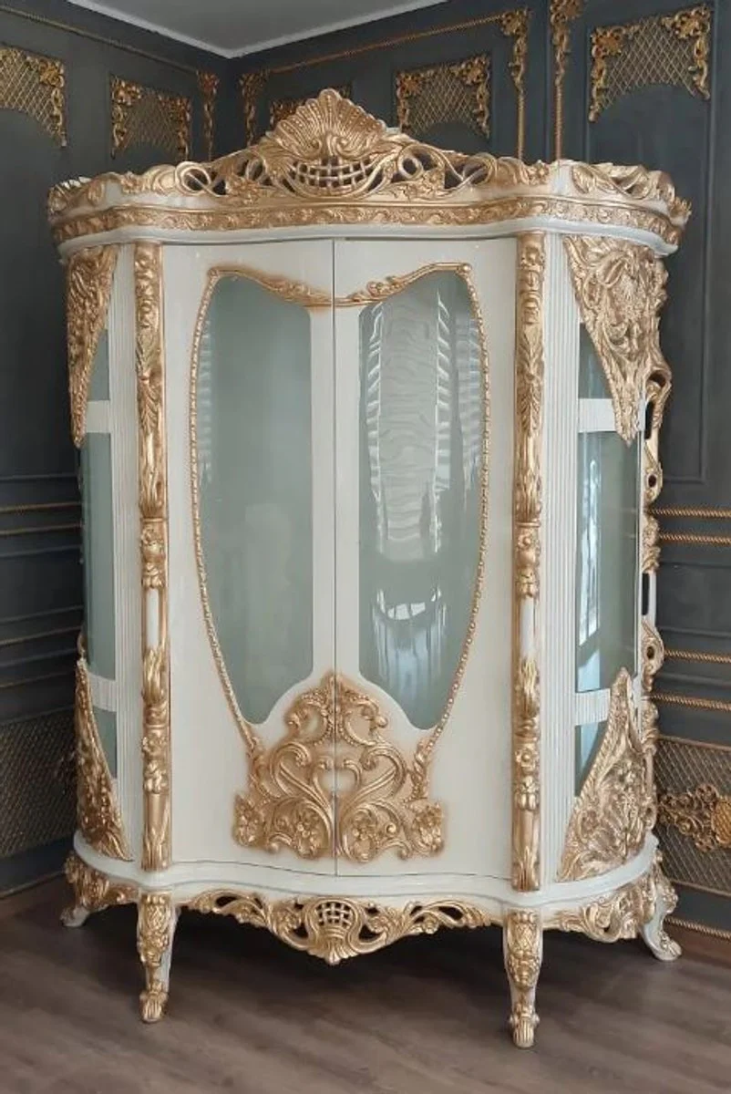 Luxury baroque display cabinet white / gold - magnificent solid wood display cabinet with 2 glass doors - handmade baroque furniture