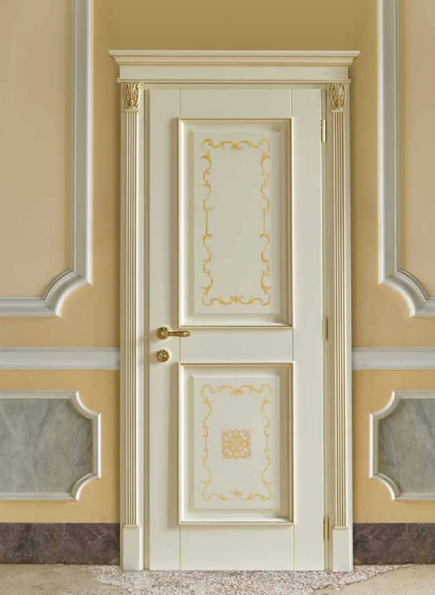 Luxury Baroque apartment door cream / gold - Magnificent solid wood door with frame - Luxury furniture in Baroque style - Hotel furniture - Baroque furniture - Luxury quality - Made in Italy