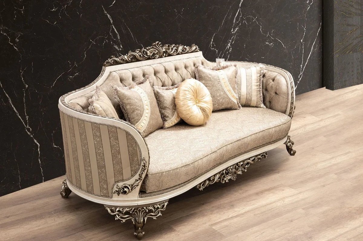 Luxury Baroque Sofa Beige / Cream / Brown / Gold - Magnificent living room sofa with elegant pattern - Baroque living room furniture