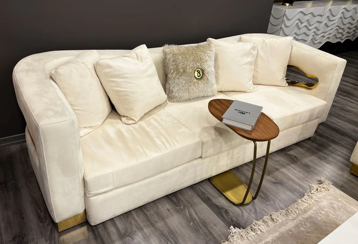 Luxury 3-seater sofa cream / gold 260 x 100 x H. 77 cm - living room sofa - hotel sofa - living room furniture - hotel furniture - luxury furniture - luxury furnishings - living room furnishings