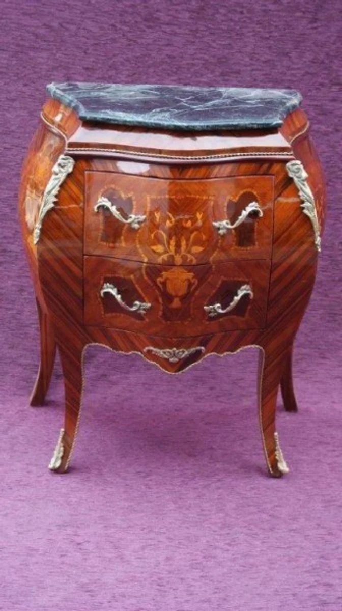 Baroque chest of drawers with marble top brown inlay H 81 cm, W 70 cm - Mahogany model - bedside table console