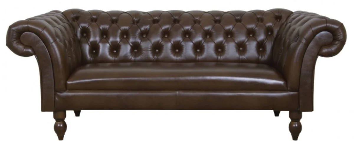 Luxury genuine leather 2-seater sofa dark brown 180 x 90 x H. 80 cm - living room furniture in Chesterfield design