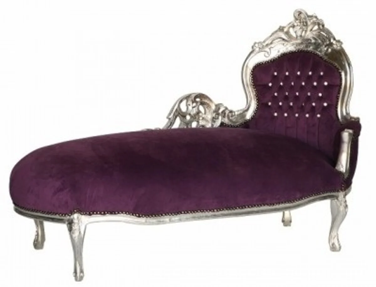 Baroque Chaise Longue King Purple / Silver with Bling Bling Rhinestones Furniture