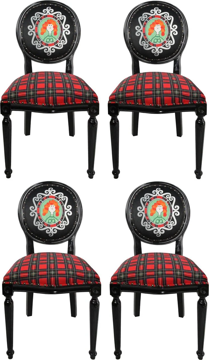 Luxury Baroque Dining Room Set Scotland Woman Multicolored / Black 48 x 50 x H. 98 cm - 4 handmade dining room chairs - Baroque dining room furniture