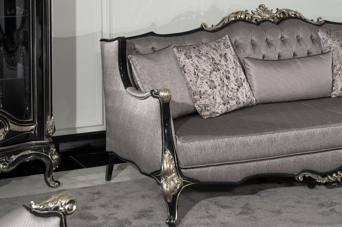 Luxury Baroque Living Room Sofa Silver / Black / Silver - Magnificent Baroque Style Sofa with Decorative Pillows - Luxury Living Room Furniture in Baroque Style - Baroque Furniture