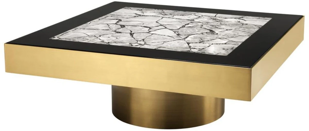 Luxury stainless steel coffee table with faux marble top brass color / high gloss black / gray 100 x 100 x H. 38 cm - designer living room furniture