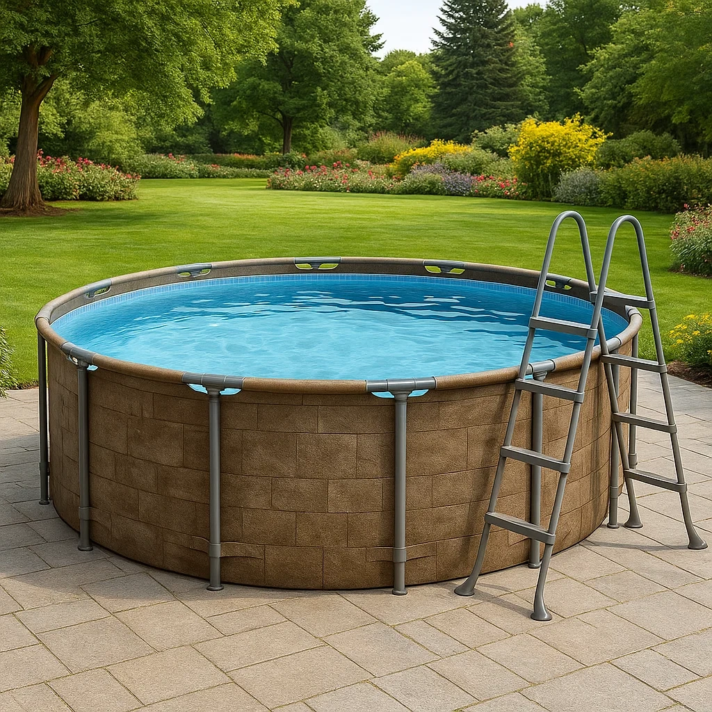 Runder, röhrenförmiger Swimmingpool 358x98 cm, beige, mit Filter und Leiter MvaRAHo273Gb