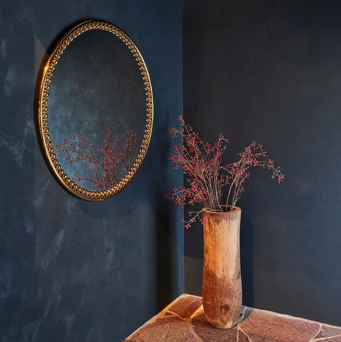 Luxury wall mirror gold Ø 107 cm - round living room mirror with metal frame - bedroom mirror - bathroom mirror - cloakroom mirror - luxury collection