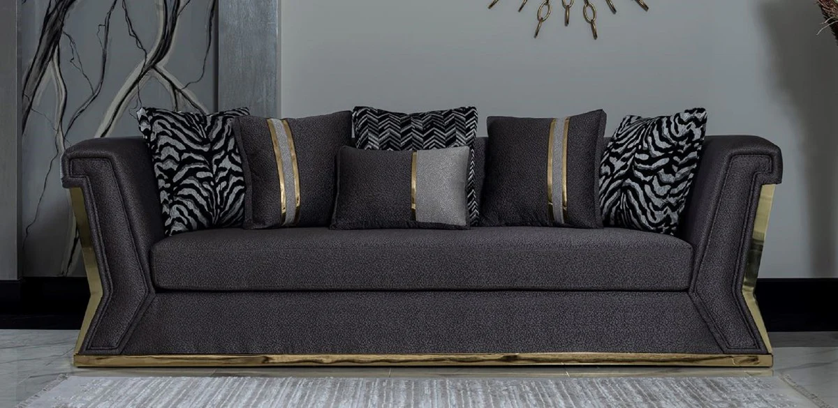 Luxury Sofa Dark Gray / Gold - Elegant Living Room Sofa with Decorative Pillows - Luxury Living Room Furniture