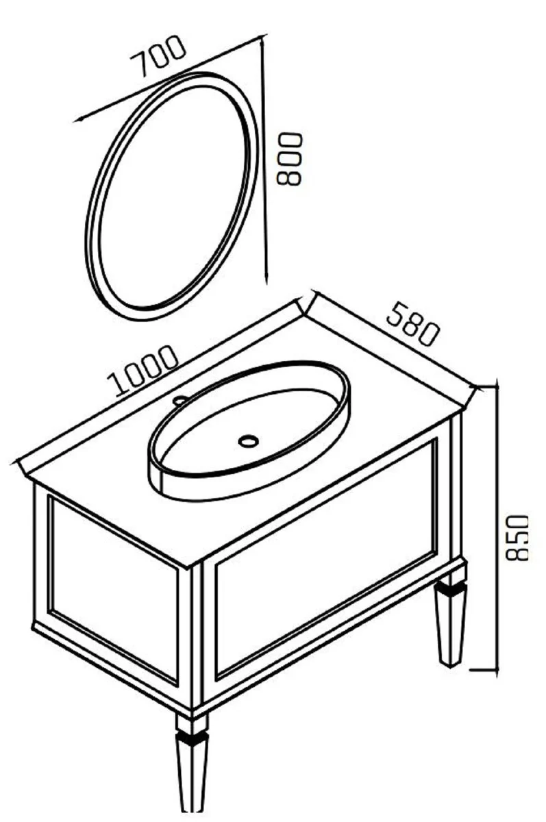 Luxury Baroque Bathroom Set Matt Gray / White - 1 Baroque Vanity Unit with Ceramic Washbasin & 1 Baroque LED Wall Mirror - Baroque Bathroom Furniture