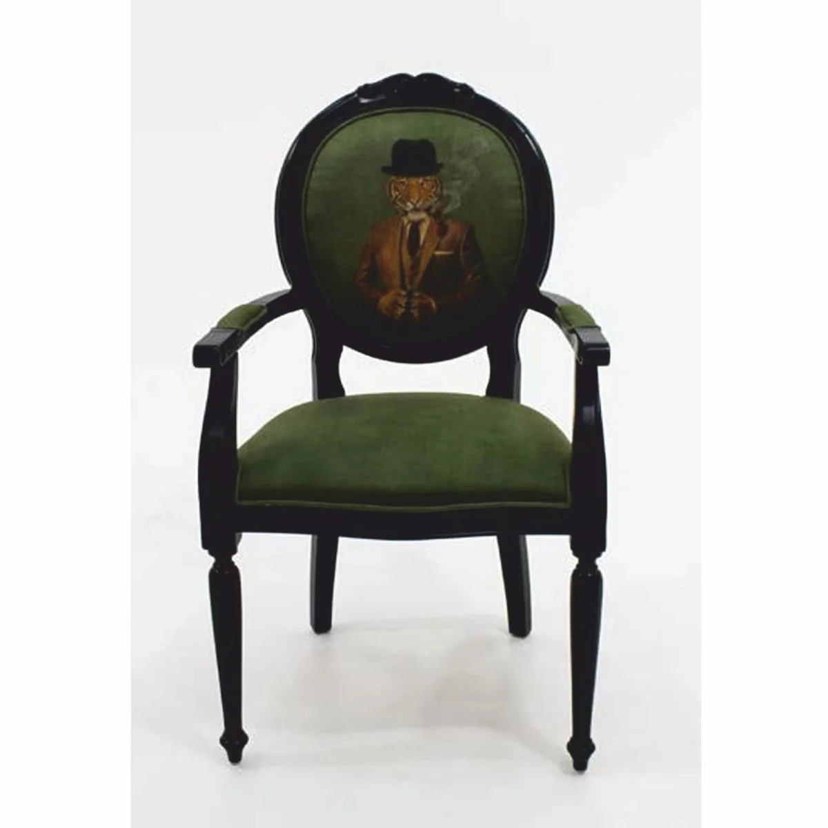 Luxury Baroque Velvet Dining Chair with Armrests Gentleman Tiger Green/Black