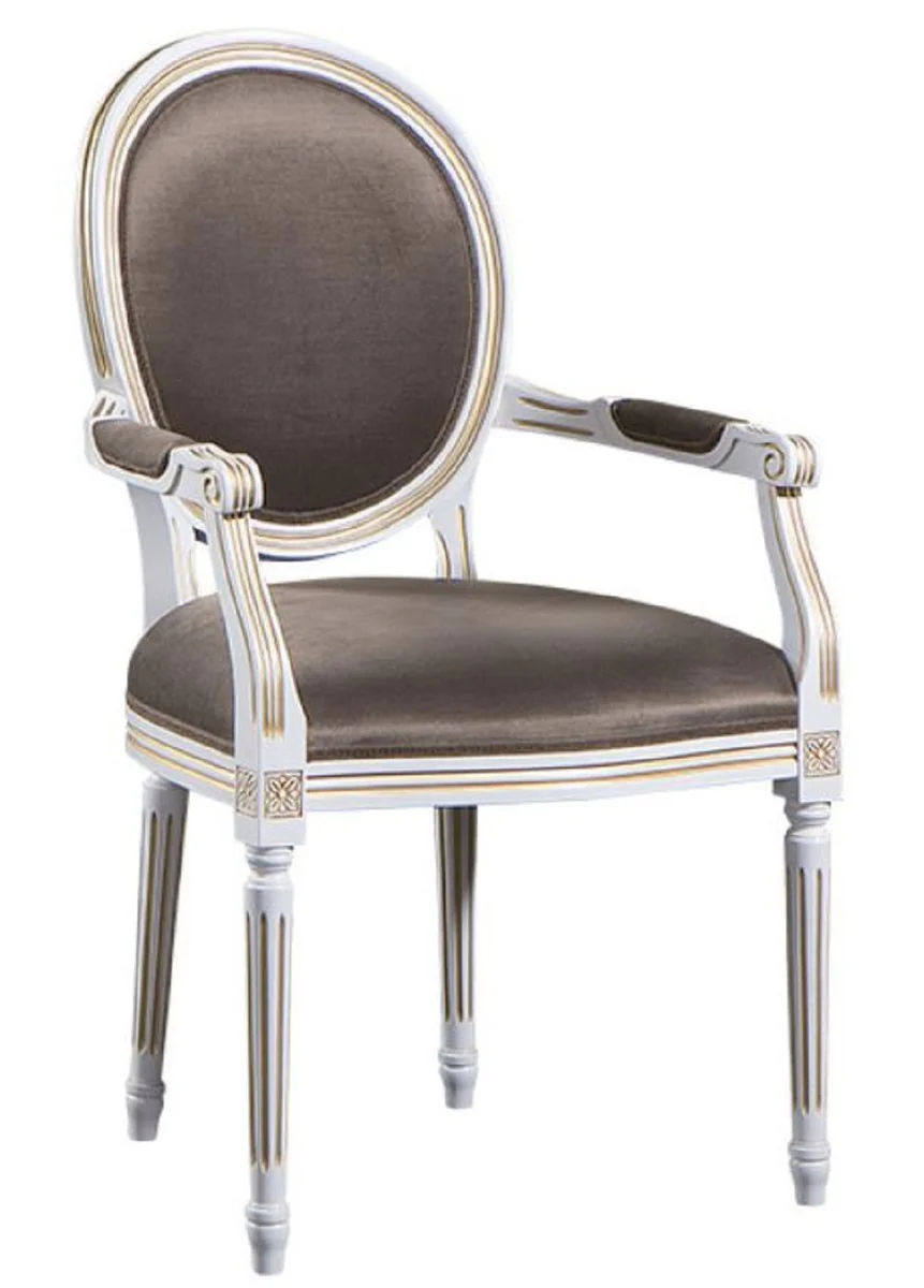 Luxury baroque dining room set white / gold / gray 59 x 43.5 x H. 98 cm - 4 dining room chairs with armrests - dining room furniture