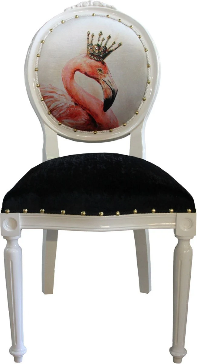 Luxury baroque dining room set flamingo with crown white / black / multicolored 48 x 50 x H. 98 cm - 6 handmade dining chairs with bling bling glitter stones - baroque dining room furniture
