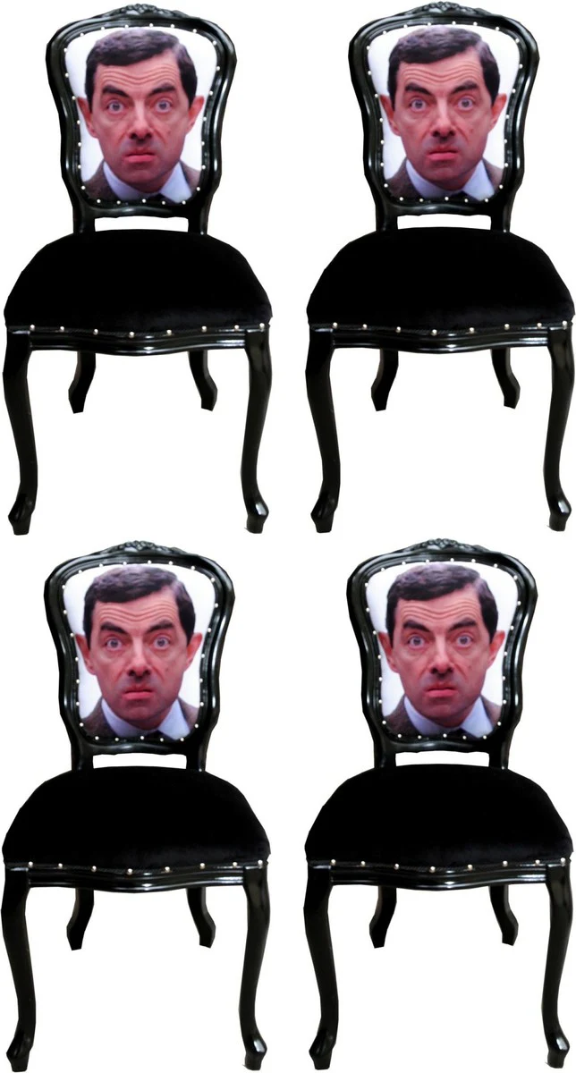 Luxury baroque dining room set caricature multicolored / black 55 x 54 x H. 103 cm - 4 handmade dining chairs - designer chairs - baroque dining room furniture