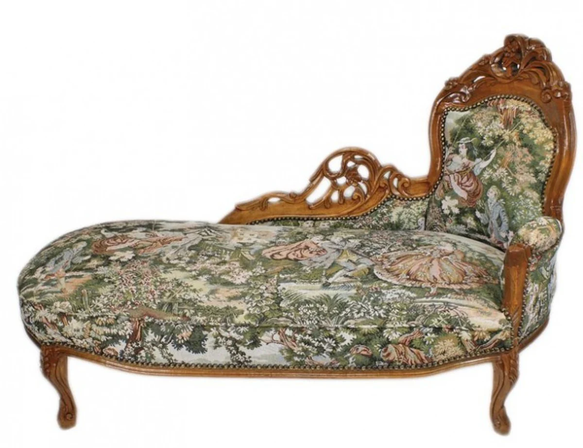 Baroque chaise longue tapestry pattern / brown - antique style furniture lounge lounger chaise longue