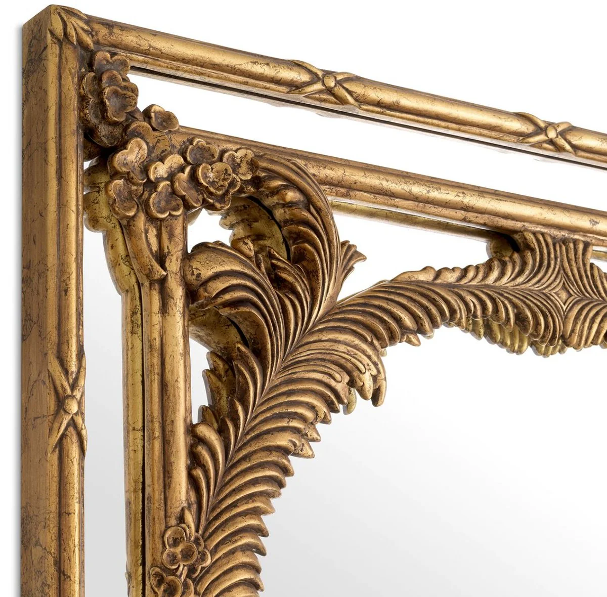 Luxury mahogany wall mirror antique gold 95 x 9.5 x H. 229.5 cm - Rectangular wardrobe mirror - Living room mirror - Wardrobe furniture - Living room furniture - Luxury furniture