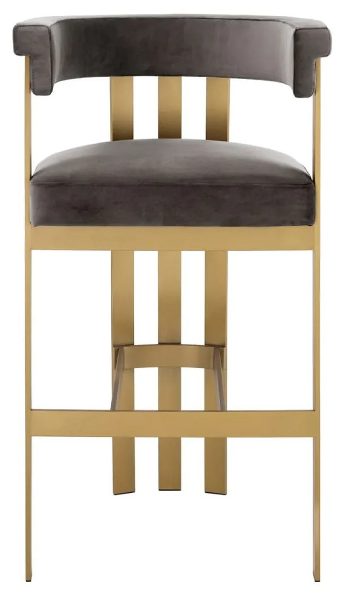Luxury velvet bar chair with armrests gray / brass 56 x 56 x H. 104 cm - Padded bar stool - Bar furniture - Luxury furniture - Luxury quality