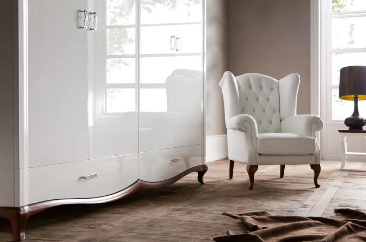 Luxury Art Nouveau bedroom cabinet high gloss white / brown 204.4 x 62.5 x H. 209.5 cm - solid wood wardrobe with 4 doors and 2 drawers - bedroom furniture