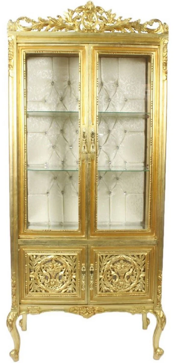Baroque display cabinet gold / cream 100 x 40 x H. 170 cm - Magnificent baroque display cabinet with 2 glass doors beautiful decorations and rhinestones