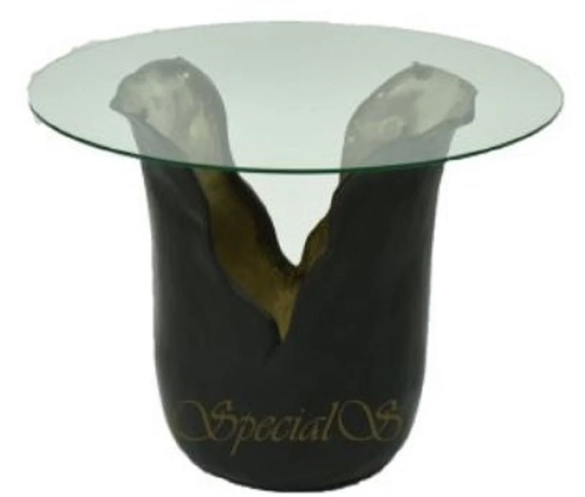 Designer side table with glass top black / gold Ø 46 x H. 36 cm - luxury collection