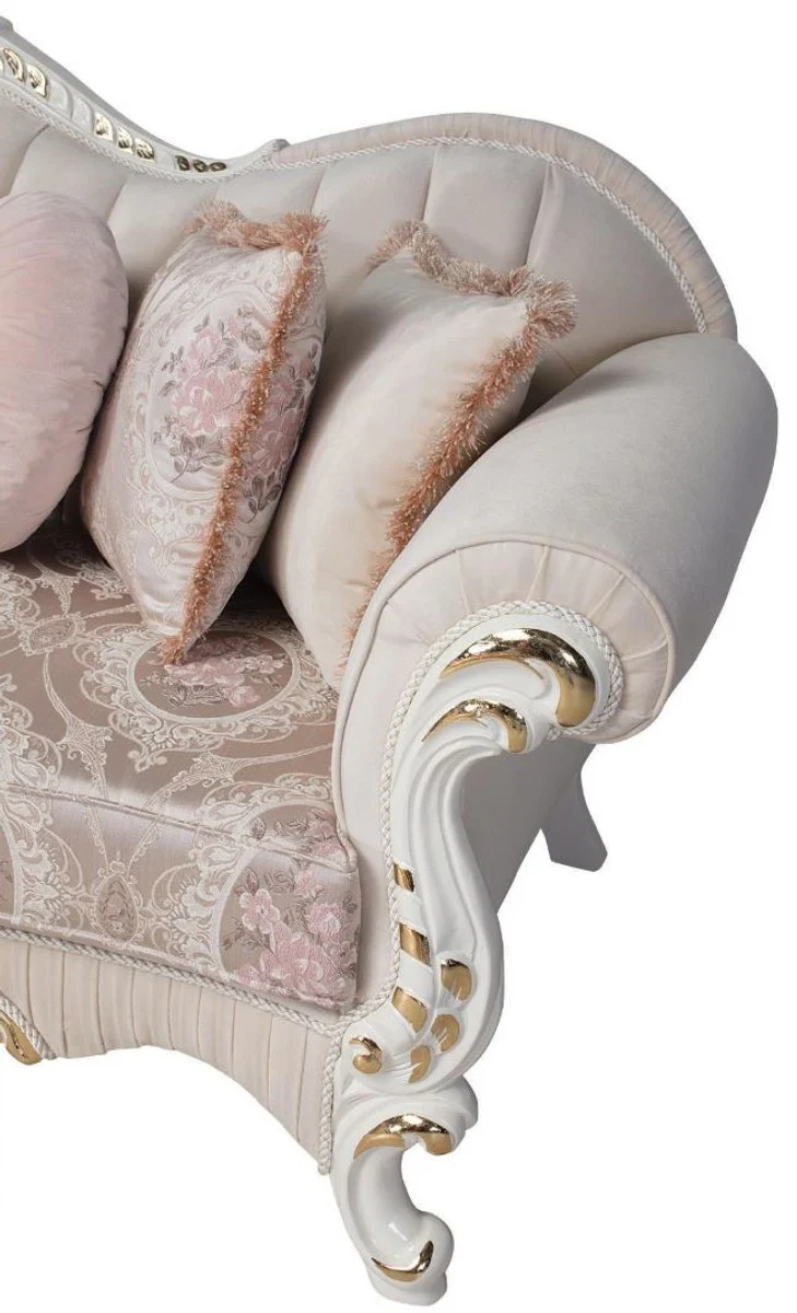 Luxury baroque living room set pink / white / gold - 2 sofas & 2 armchairs & 1 coffee table - living room furniture in baroque style - noble and magnificent