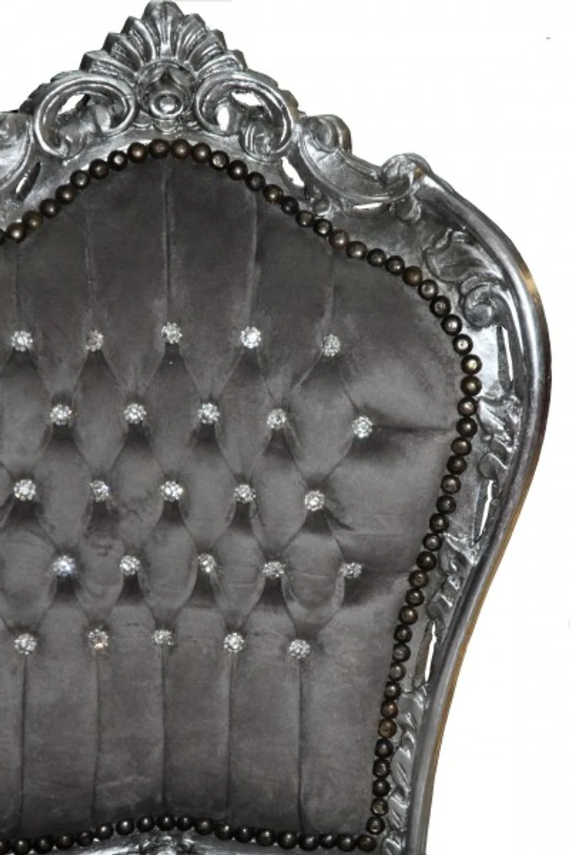 Baroque dining room chair grey/silver with bling bling rhinestones - antique style