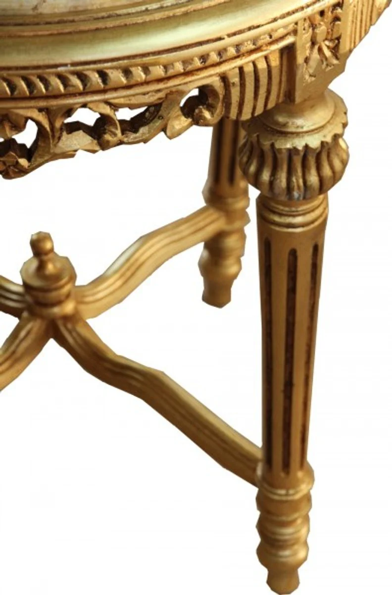 Large baroque side table round table with marble top gold / cream - antique style table furniture H 71 cm W 63 cm