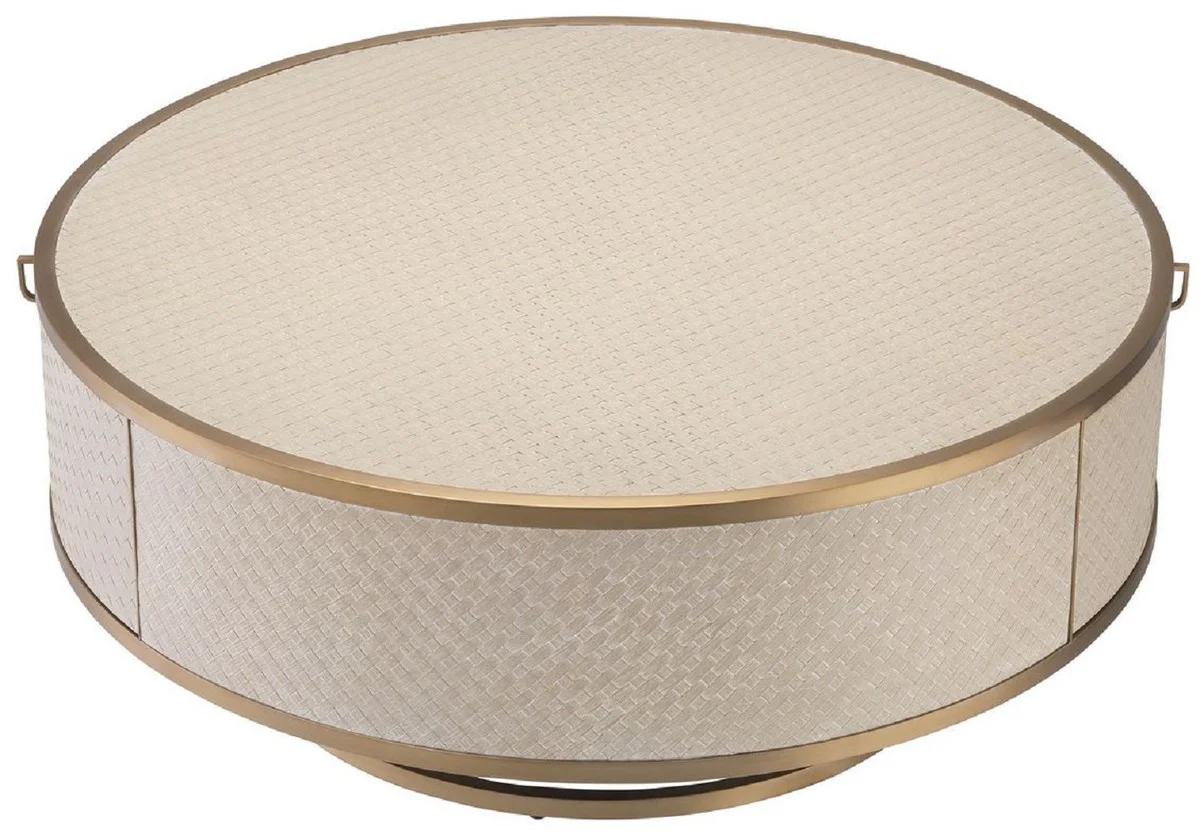 Luxury coffee table beige / brass Ø 100 x H. 40.5 cm - Round living room table with 2 drawers - Luxury living room furniture